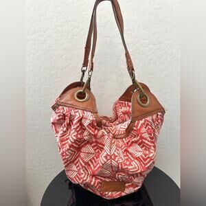 LUCKY BRAND | Bali Hai Red Boho Hobo Shoulder Bag Canvas Leather Trim